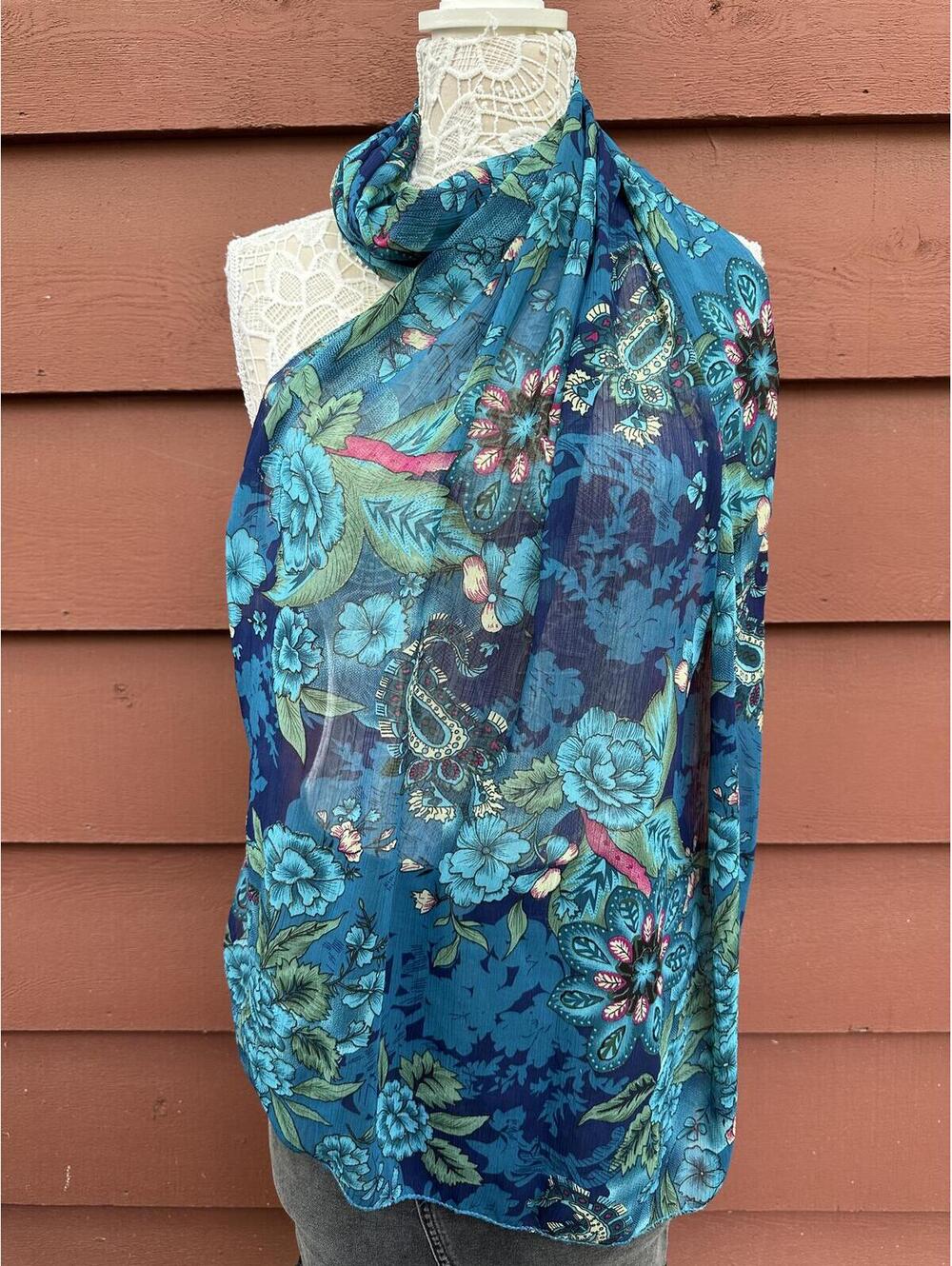 Floral Blue Lightweight Scarf